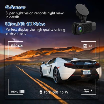 Dash Cam, 3 Channel Dash Cam, 4K+1080P Dash Cam Front and Inside, Triple Dash Cam for Car, Dash Camera with 32GB Card, 2160P Full UHD, G-Sensor,